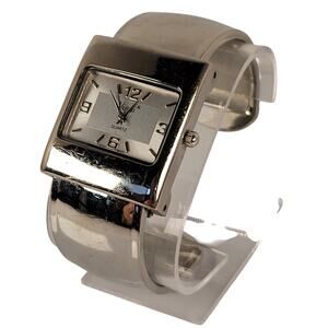 Vivani Silver Quartz Watch with Stainless Steel Cuff Bracelet Polished Finish